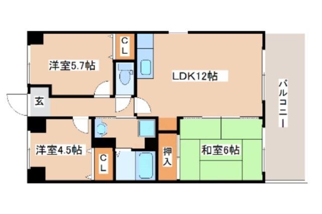 ハピネス北条(3LDK/3階)の間取り写真