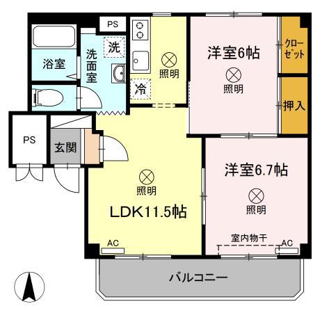 グランデュール高柳(2LDK/3階)の間取り写真