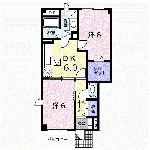 フローラルI(2DK/1階)の間取り写真
