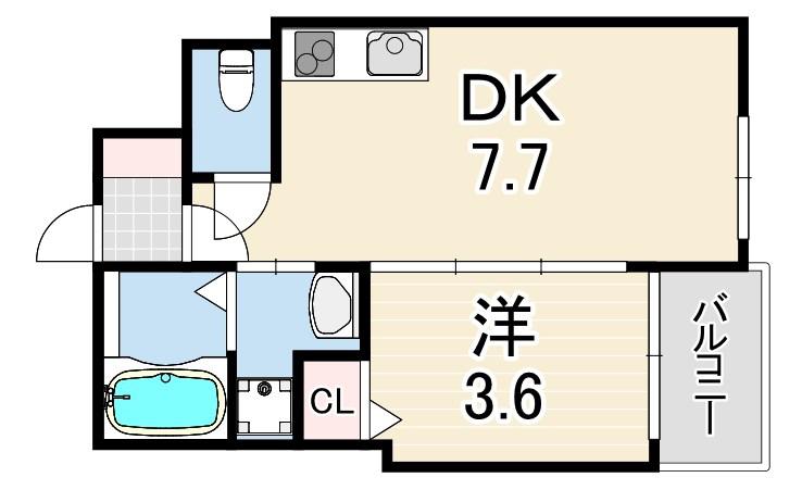 AQUAMARINE西北(1DK/2階)の間取り写真