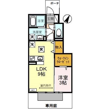 セジュール・ローズコート(1LDK/1階)の間取り写真