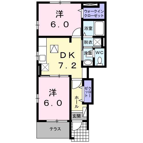 メゾンセレナーデA(2DK/1階)の間取り写真