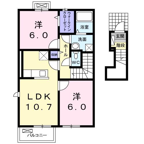 ワンプラム・K(2LDK/2階)の間取り写真