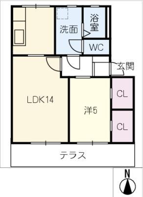 ボーヌング木田(1LDK/1階)の間取り写真