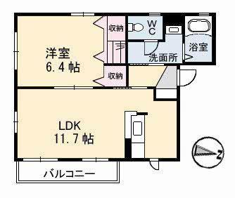 NEOクラレッドシティB棟(1LDK/2階)の間取り写真