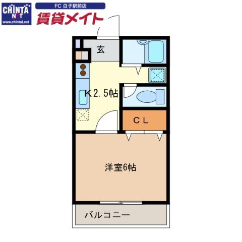 グランプリ(1K/2階)の間取り写真