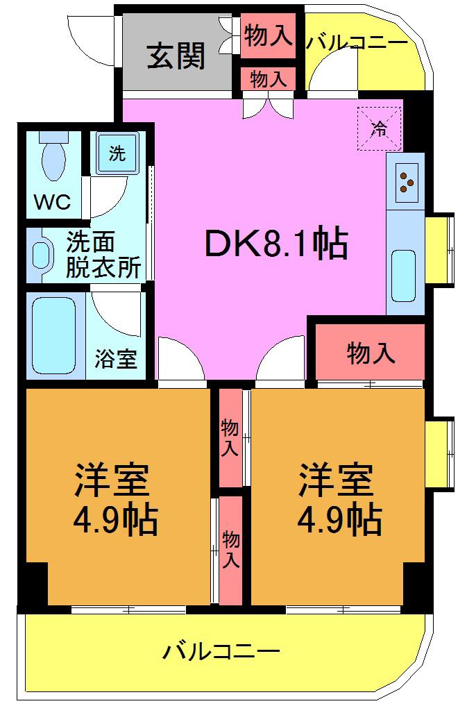 ニューガイアリルーム南葛西 65(2LDK/7階)の間取り写真