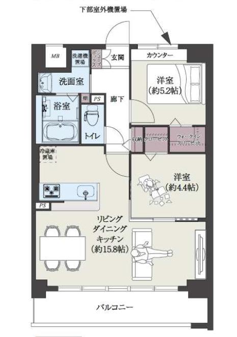 エルグランド博多の杜(2LDK/6階)の間取り写真