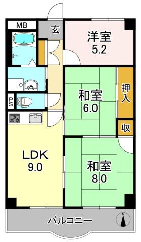ダイヤモンドハイツII(3LDK/1階)の間取り写真