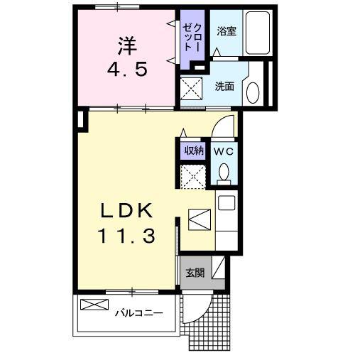 アウローラ S・F(1LDK/1階)の間取り写真