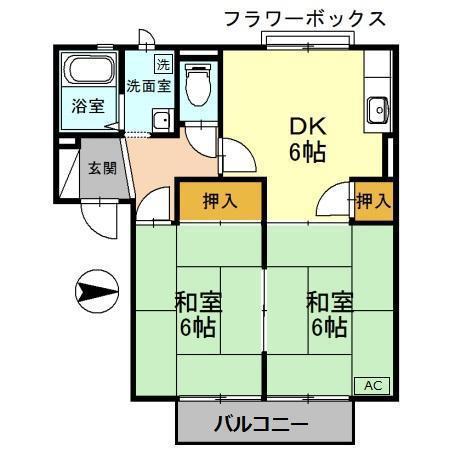 ファミールコーポ高屋8棟(2DK/2階)の間取り写真