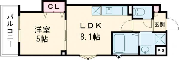 ラモーナ諸福III(1LDK/2階)の間取り写真