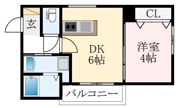 ステラウッド道明寺II(1DK/1階)の間取り写真