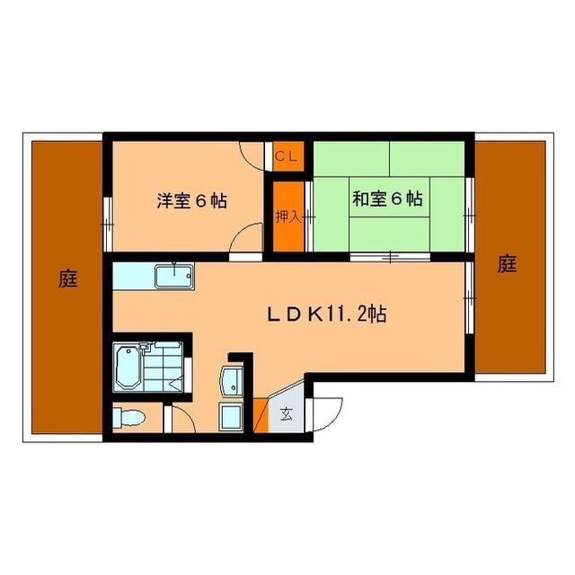 メロディハイツ国分 A棟・B棟(2LDK/1階)の間取り写真