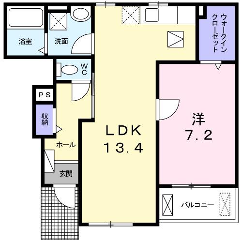 レヴェランスB(1LDK/1階)の間取り写真