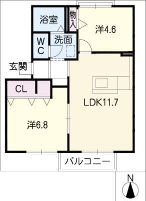 グリーンステージ柚木B(2LDK/2階)の間取り写真