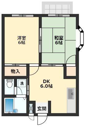 ＪＲ草津線 手原駅 徒歩16分 2階建 築35年(2DK/2階)の間取り写真