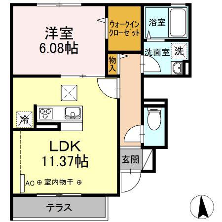 蒼の杜 風(1LDK/1階)の間取り写真