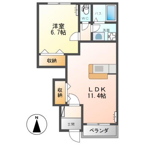 WING COURT SOMEYA(1LDK/1階)の間取り写真