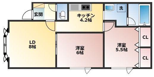 ベルハイツ(2LDK/2階)の間取り写真