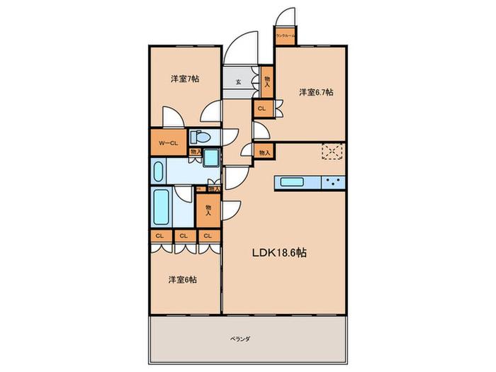 ディアエスタミオ西岡本(3LDK/2階)の間取り写真
