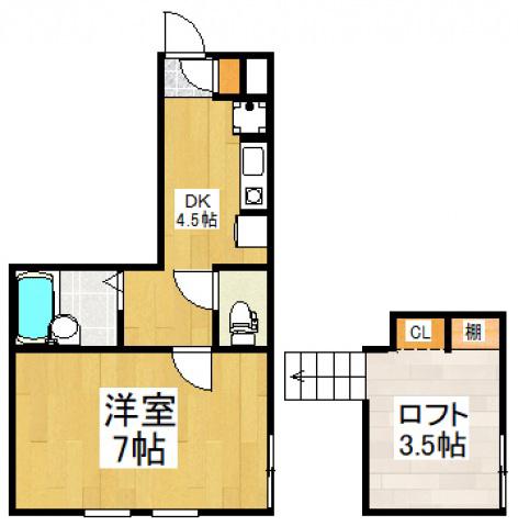 ハイネス元町(1DK/2階)の間取り写真