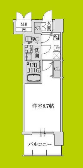 スプランディッド堺東III(1K/8階)の間取り写真