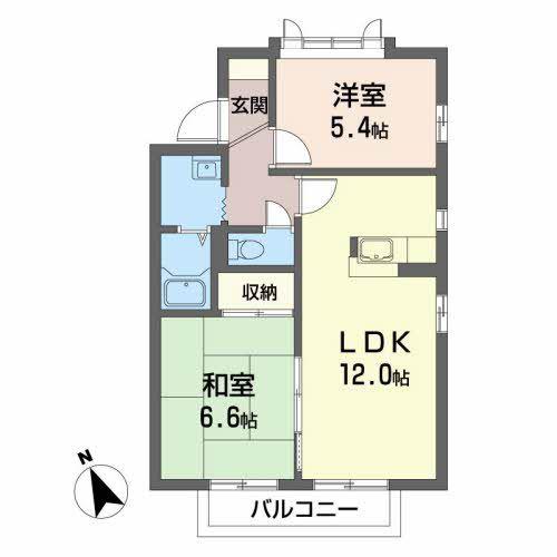 アップルハイツ桜水B(2LDK/1階)の間取り写真