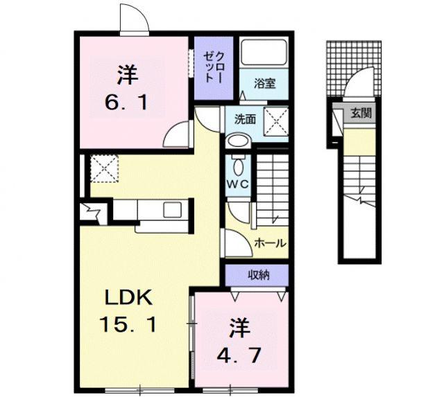 グランリーオA(2LDK/2階)の間取り写真