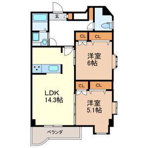 ステラ霞II(2LDK/3階)の間取り写真