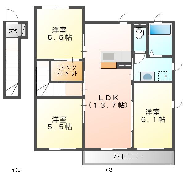 アザレアA棟(3LDK/2階)の間取り写真