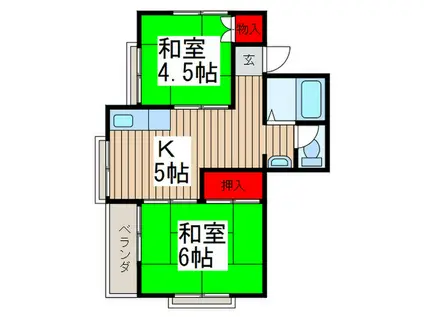 パルハウス東新井(2K/2階)の間取り写真