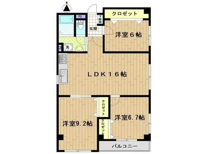 ジークレフ三田(3LDK/8階)の間取り写真