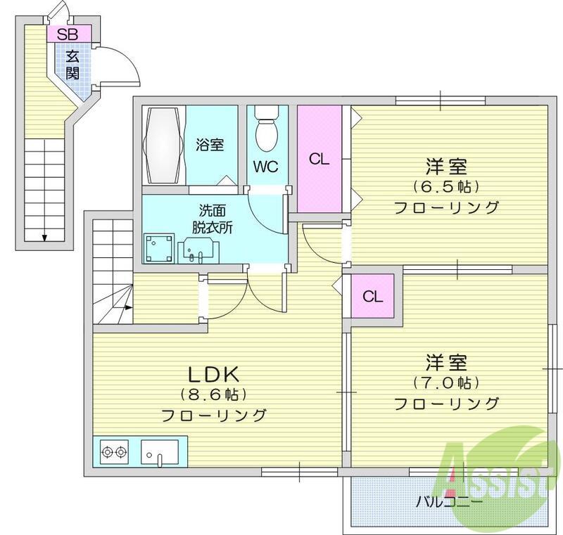 アライブA(2LDK/2階)の間取り写真