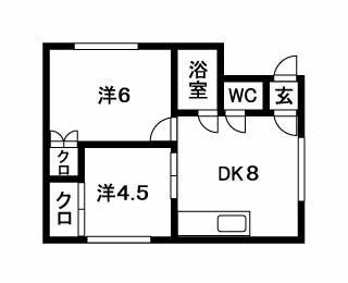 岩間ハイツ1(2DK/2階)の間取り写真