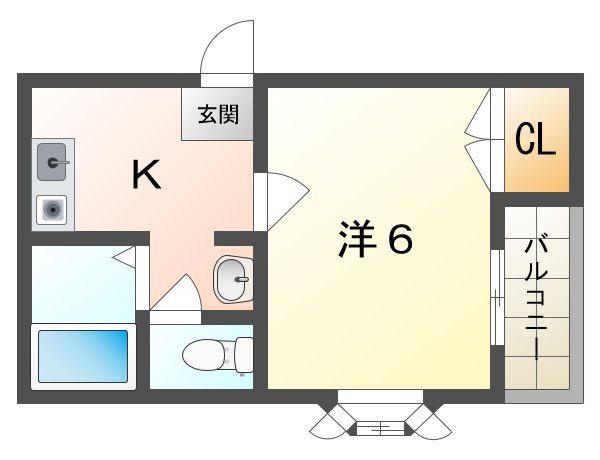 ラルゴ大池(1K/1階)の間取り写真
