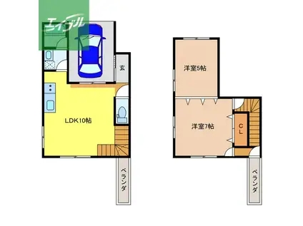 八幡山崎ビル(2LDK/1階)の間取り写真