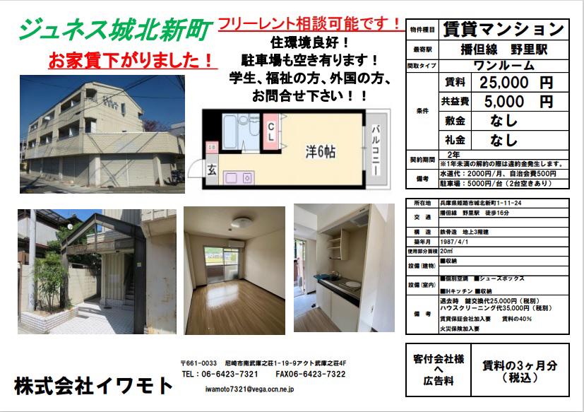 ジュネス城北新町(ワンルーム/2階)の間取り写真