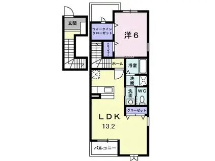 クラージュA棟(1LDK/2階)の間取り写真
