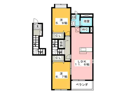ベストハイツ(2LDK/2階)の間取り写真