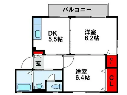 フォレストII(2K/2階)の間取り写真