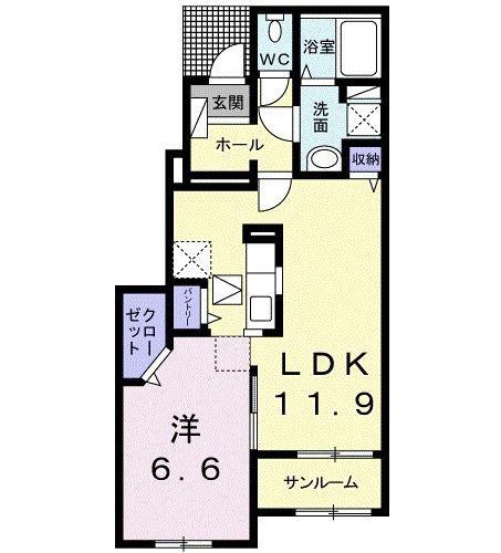 ラ ルーチェB(1LDK/1階)の間取り写真