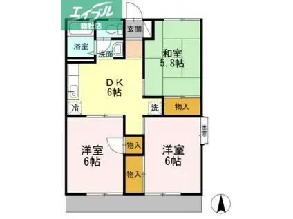 パレーシャル板谷A棟(3DK/1階)の間取り写真