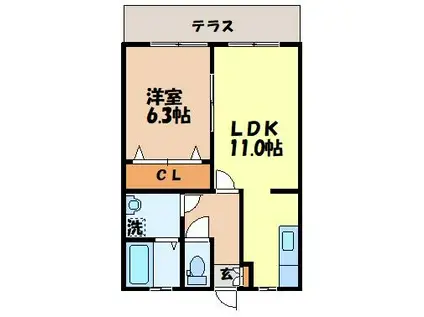 シャコンヌ(1LDK/2階)の間取り写真
