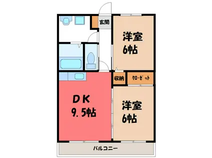 ウエストガーデン(2DK/3階)の間取り写真