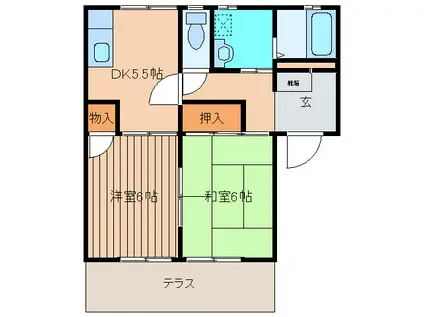 フレグランス美和台(2DK/1階)の間取り写真