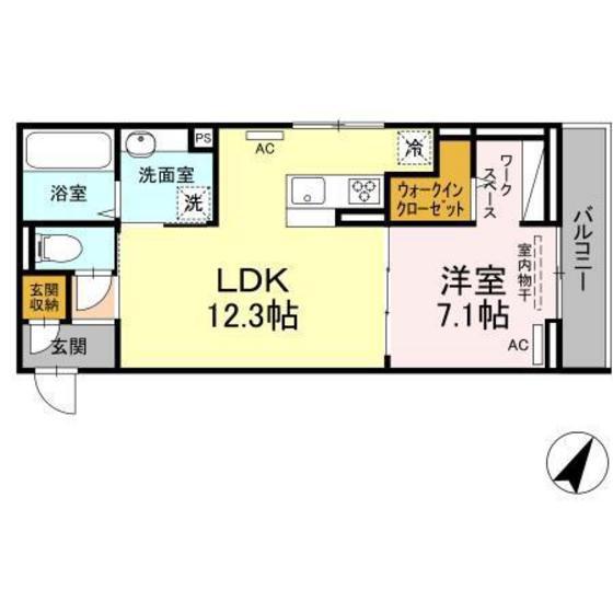 広島電鉄宮島線 廿日市市役所前駅(平良) 徒歩7分 3階建 築3年(1LDK/3階)の間取り写真
