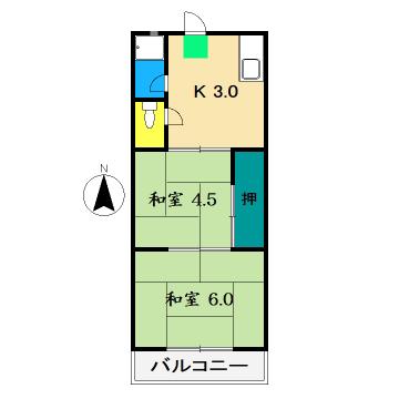 コーポあざみの(2K/4階)の間取り写真