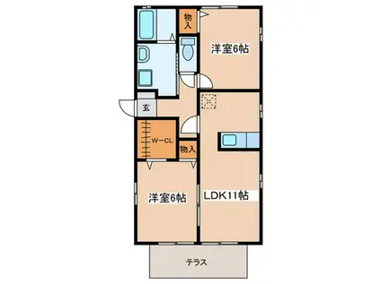 カサベルデC(2LDK/1階)の間取り写真