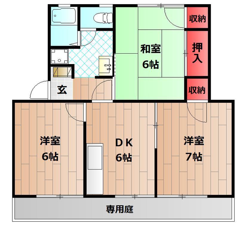 エクメーネ香呂(3DK/1階)の間取り写真